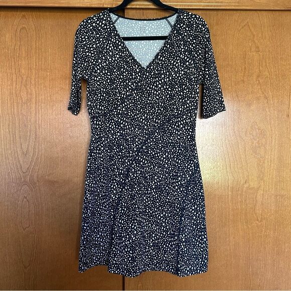Title nine Sayonara Cafe Sleeve Polka Dot V-Neck Mini Dress Black & White Small - Picture 1 of 9
